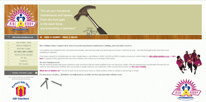 Hire A Hubby Website Screenshot